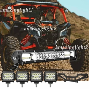14" inch LED Light Bar+4X 4" Pods + Mount Bracket Fit Can Am Maverick X3 16-24 - Picture 1 of 24
