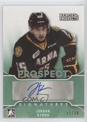 2015 Leaf ITG Heroes & Prospects Prospect Emerald /30 Jordan Kyrou #PS-JK2 Auto - Image 1 of 2