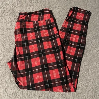 Lularoe TC Leggings Red Black Plaid Christmas Holiday Farm - Image 1 of 4