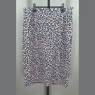 NUEVA Falda Ann Taylor Mujer Grande Rosa Azul Leopardo Lápiz Midi Preppy Clásica Foto 1 de 4