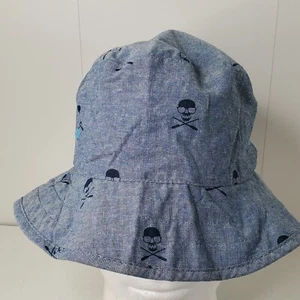 NWT Reversable Nautical Bucket Sun Hat Blue Boating Boat Skulls Oars Pattern - Picture 1 of 11