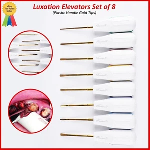 New Dental Root Luxating Elevators Luxation Set of 8 White Plastic Gold Tips - Picture 1 of 11