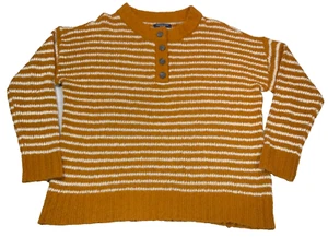 American Eagle Womens Sweater Size S Gold White Striped Pullover Long Sleeve - Picture 1 of 14