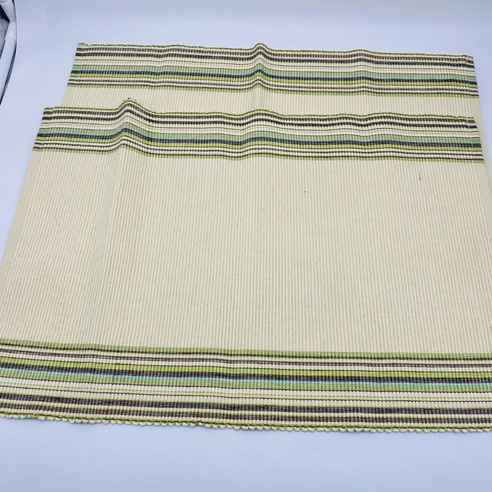 Vintage Beige placemats with brown Green Stripes Set 2 - Image 1 of 4