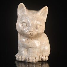 3.07" Natural Coral Fossil Carved Cat Animal Carving Gift Home Decor BE36