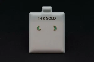 14K Solid Gold Enamel Moon Studs light Green  ,Girls Earrings,14K Gold Kids  - Picture 1 of 3