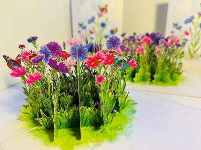 ORIGAMI POP CARDS Cornflower Garden Butterflies Happy Father's Day Handmade 3D - Image 1 of 4