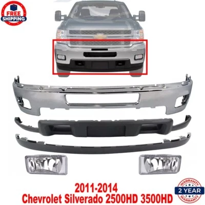 Front Bumper Chrome Steel kit For 2011-2014 Chevrolet Silverado 2500HD 3500HD - Imagem 1 de 4