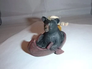 New Black Bear Hanging Figurine Ornament Paddling A Canoe - Picture 1 of 5