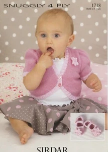 Sirdar Snuggly 4Ply Knitting Pattern 1718 Cardigan, Shoes 0-6y 16-26" Baby Child - Picture 1 of 2