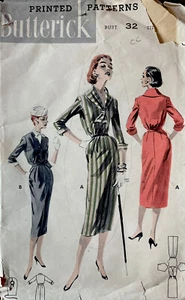 50s Vintage Butterick Pattern #7278 Slender Dress Shawl Collar COMPLETE Size 14 - Picture 1 of 3