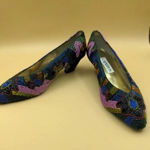 Vintage Caparros Beaded Slip On Shoes 8.5 B Heel Clubbing Party - Picture 1 of 11