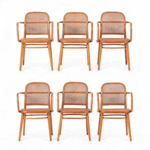 Vintage Bent Wood & Wicker Cafe Chairs by Josef Hoffman for Ligna - Picture 1 of 13