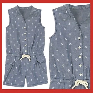 NWT Girls 4 Gymboree STRIPES & ANCHORS Blue Cotton Chambray ROMPER One Piece Set - Picture 1 of 3