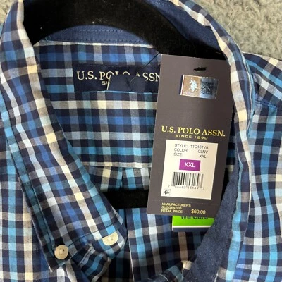 US POLO ASSN Shirt Men’s XXL Blue Tartan Plaid Long Sleeve Button Down NWT - Image 1 of 4