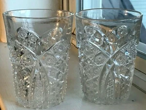 20th Cent American Brilliant Period 2 Pressed Glass 4 1/4” Cocktail Bar Tumblers - Picture 1 of 6