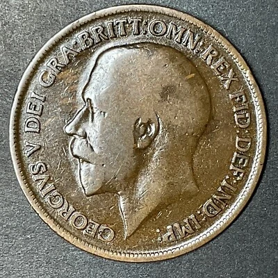 1917 Reino Unido Grã-Bretanha Clashed Die Grande 1 centavo moeda de bronze King George V Primeira Guerra Mundial - Imagem 1 de 2