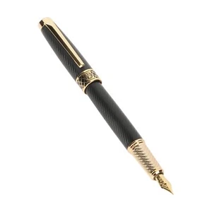Black Fountain Pens Real 24K Gold Trim Fine Nib Luxury Pen Set Gifts - Picture 1 of 7