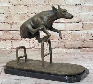 Doberman Jumping with natural ears HotCast Bronze Signed  Miguel Lopez Sculpture - Picture 1 of 10