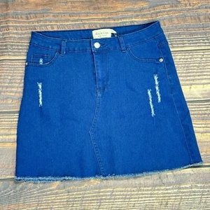 Denim by Ellison Women's Moto Denim Woven Skirt Distressed Size Medium NWT - Picture 1 of 9
