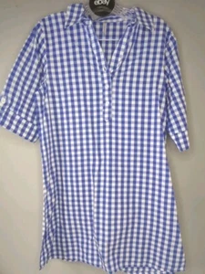 Passports Women's Firecracker Tunic Style Dress Gingham Small Roll Tab NWT - Picture 1 of 6
