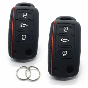 2Pcs For Volkswagen Jetta Passat Beetle Black Silicone 3 Buttons Key Fob Cover - Picture 1 of 6