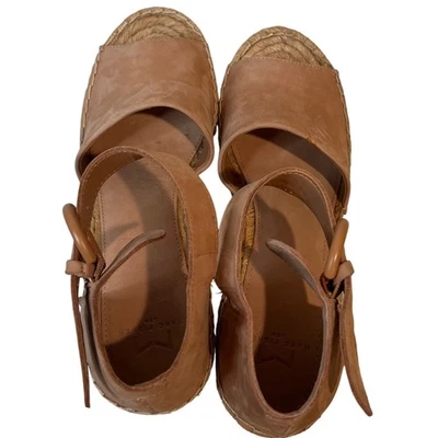 Sandálias anabela Marc Fisher LTD feminina espadrille couro marrom alça no tornozelo tamanho 8 - Imagem 1 de 4