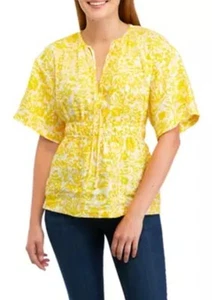 Camisa Joie Nueva Con Etiquetas Renae B Amarilla Floral Lino Peekaboo Recorte Espalda Elastizada Top Talla S - Imagen 1 de 13