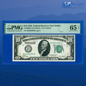 Fr.2002-K 1928 $10 FRN DALLAS, Numerical Seal, PMG GEM 65 EPQ #04065 - Picture 1 of 3