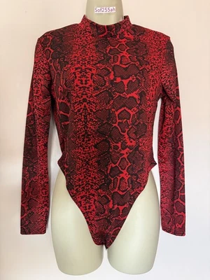 Boohoo Burgundy Print Bodysuit Size 12 - Image 1 of 4