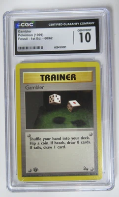1999 Pokemon Fossil First Edition Trainer Gambler 60/62 CGC 10 - Image 1 of 3