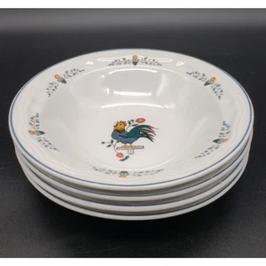 Oneida Farm Friends Rooster Rim Fruit Dessert Bowls Set of 4 Floral Stoneware - Picture 1 of 6