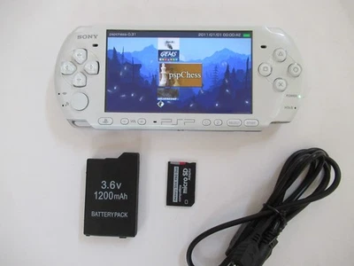 Pearl White PSP 3000 Charger/data cable HQ battery, 64gb SANDISK with CFW ARK-4. - Image 1 of 4