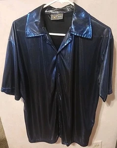 VINTAGE 90's POP ICON Men's Club Shirt M Navy See Through Party Rave Techno - Picture 1 of 5