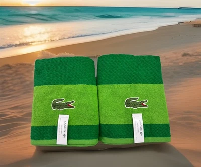 Lote de 2 toalhas de banho com logotipo de crocodilo verde 100% algodão 30” x 52” Qtd.2 - Imagem 1 de 4