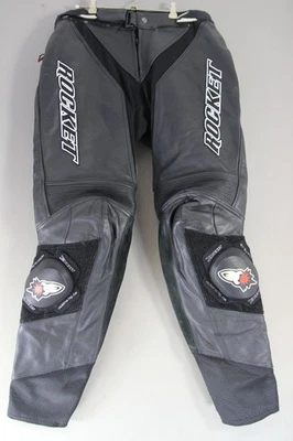 ROCKET BLACK LEATHER BIKER TROUSERS + CE ARMOUR/KNEE SLIDERS WAIST 32IN/LEG 32IN - Image 1 of 4
