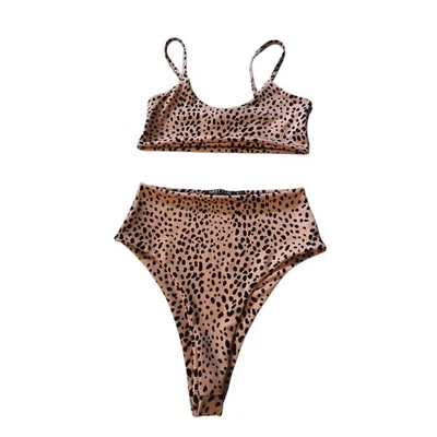 Nasty Gal 2pc Bikini Womens Sz 2 That's Our Spot Dalmatian Print High Leg Tank - Image 1 of 4