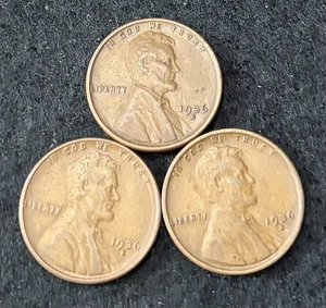1936 S (3 Coins) Lincoln Wheat Pennies- Free Shipping - Picture 1 of 2