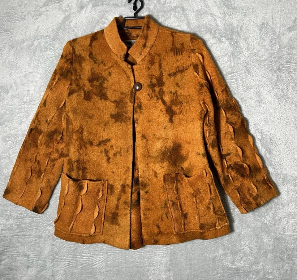 Cárdigan Rae Dorado Para Mujer Mediano Fieltro Lana Artístico Texturizado Tie Dye Boho De Colección Foto 1 de 4