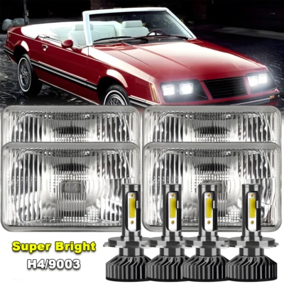 Faros LED de haz alto/bajo 4 piezas 4x6" más nuevos para Ford Mustang 1979-86 Thunderbird Foto 1 de 4