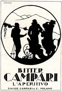 U.Mochi-BITTER CAMPARI- sulla neve- APERITIVO Pubblicità originale vintage 1925 - Imagen 1 de 1
