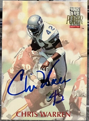 CHRIS WARREN Signed Autographed Auto 1992 Pro Set Power Seattle Seahawks #142 - Image 1 of 3