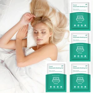 4 Pack Disposable Bed Sheets - Queen Size with Quilt Cover and Pillowcase, Tr... - Picture 1 of 8