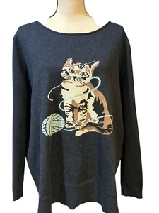 Astrologie Cat Ball of Yarn Pullover Navy Blue Sweater Size XXL Soft Stretch NWT - Picture 1 of 6