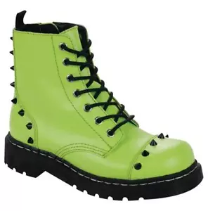 T.U.K. Boots T2197 Anarchic Neon Grün Leder 7 Schwarz Studs 7 Eye - Bild 1 von 6