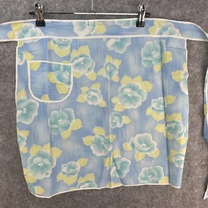Vintage Half Apron Blue Yellow 50’s Print Retro Kitchen White Trim - Picture 1 of 12