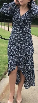 Chelsea Violet Anthropologie Dress Maxi XS High Low Ruched Boho Blue New $138 - Image 1 of 4