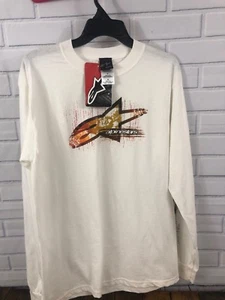 White T Shirt Alpinestars Mens M White Graphics Long Seeve Cotton New - Picture 1 of 5