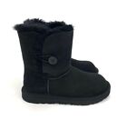 Ugg Bailey Button Ii Black Suede Boots Girl Kids Size 10t, 4, 5, 6  M1017400k T
