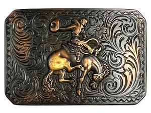 Western Copper Bronco Rider Cowboy Belt Buckle Fits 1-1/2"(38mm) Wide Belt - Picture 1 of 2